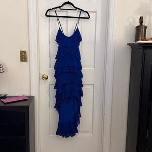 Anthropologie Blue Tiered Ruffle, high low,  Spaghetti-Strap Dress
